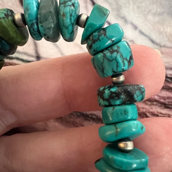 ❤️ Desert Pearls Kingman Turquoise Heishi Sterling Stretch Sz 7 Bracelet 20.8gms - Picture 5 of 10